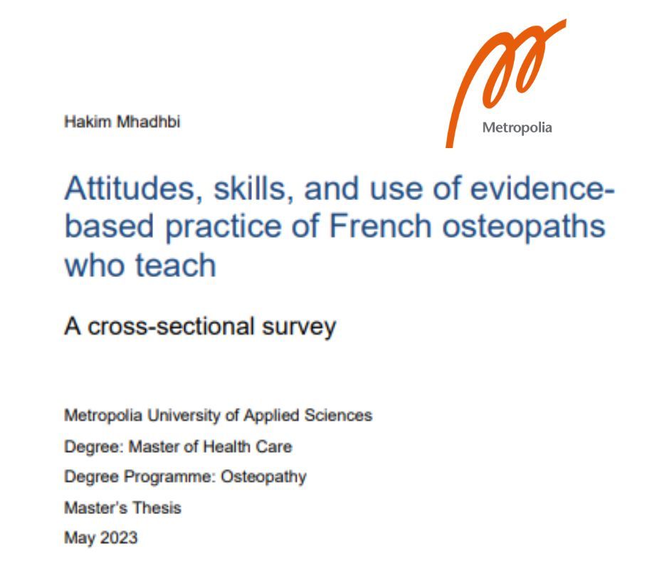 Attitudes, skills, and use of evidence-based practice of French osteopaths who teach : a cross-sectional survey.