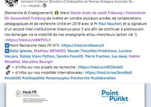 La Haute école de santé de Fribourg met en lumière plusieurs années de collaborations pédagogiques et de recherche